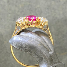 Load image into Gallery viewer, Antique Victorian 1 Carat Round Untreated Burmese Ruby and 2=0.75 European Cut Diamond Crown Ring in 18K, GIA Report
