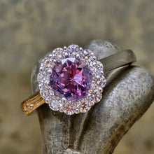 Load image into Gallery viewer, 1.45 Carat Lavender and Diamond Halo Ring in Platinum