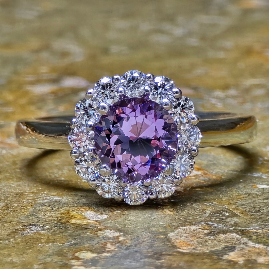 1.45 Carat Lavender and Diamond Halo Ring in Platinum