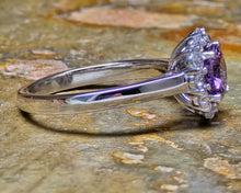 Load image into Gallery viewer, 1.45 Carat Lavender and Diamond Halo Ring in Platinum
