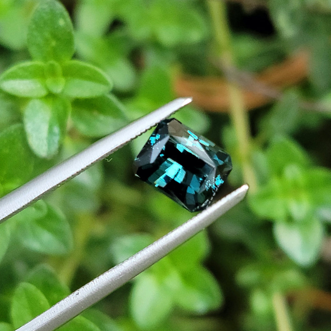 0.90 Carat Radiant Cut Dark Teal Spinel from Mozambique