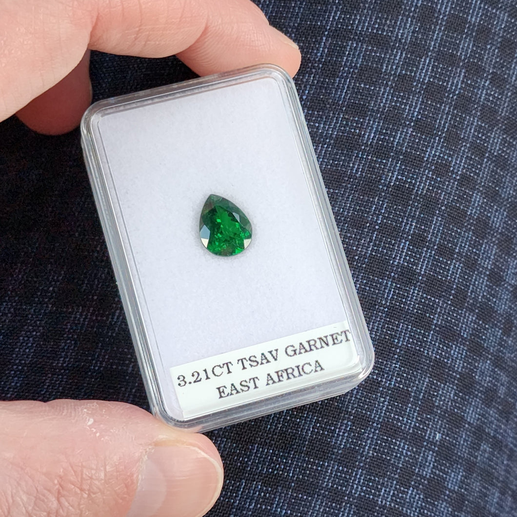 3.21 Carat Pear Shape Chrome Green Tsavorite Garnet, East Africa